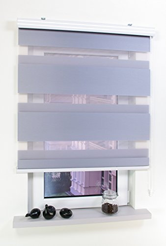 WR-Design Duo-Rollo mit Kassette - Silber - Streifendesign - Verschiedene Breiten - Länge 160 oder 220 - Lichtdurchlässig (080 x 160 cm)