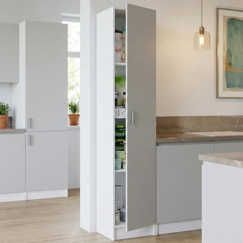 Dmora - 1-Tür Mehrzweckschrank Clearwater, Hilfsschrank, Schuhschrank mit Regalen, Vertikales Schuhregal, 37x37h180 cm, Weiß