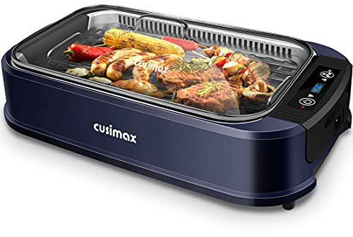 Indoor Grill CUSIMAX Electric Smokeless Grill Portable Korean BBQ with Turbo Smoke Extractor Technology, Non-stick Removable Plate, Tempered Glass Lid, Great for Party(Single Plate)