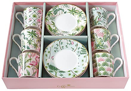Easylife - Coffret 6 Tasses A Cafe en Porcelaine 100ML Wild Tropical