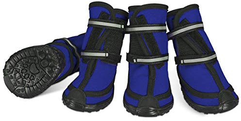 Hundeschuhe pfotenschutz mit Anti-Rutsch Sohle, reflektierendem Riemen, Klettverschluss wasserdicht Schneeschuhe für mittelgroße große Hunde 4 Stück M Blau