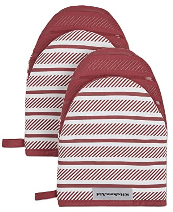 KitchenAid Albany Mini Cotton Oven Mitts with Silicone Grip, 5.5x8, Passion Red