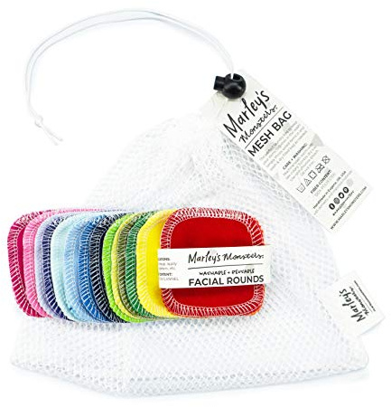 Marley's Monsters Facial Rounds 20 Count Pack + Laundry Bag - Soft and Reusable Cotton Rounds (Rainbow)