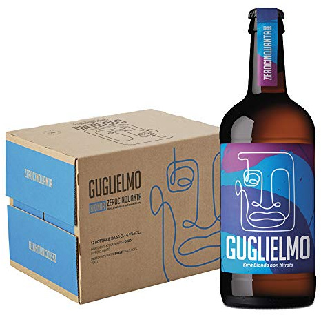 Birra ZEROCINQUANTA GUGLIELMO bionda lager non filtrata birra italiana, 12 bottiglie da 0,50l