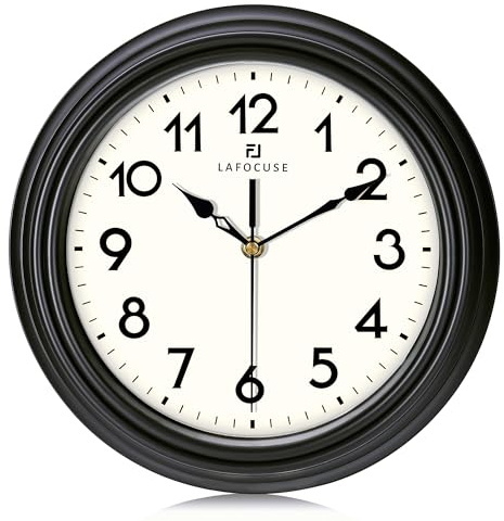 Lafocuse 30cm Vintage Wanduhr Lautlos, Klassische Wanduhr Schwarz, Retro Küchenuhr Ohne Tickgeräusche für Wohnzimmer Schlafzimmer Büro