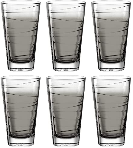 Leonardo Vario Struttura Trink-Gläser 6er Set, spülmaschinenfeste Longdrink-Gläser, bunte Trink-Becher aus Glas, grau, 280 ml, 026830