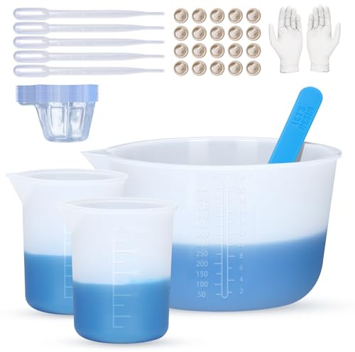 LET'S RESIN Große Silikon Messbecher, 600ml Harz-Mischbecher, 2 Stück 100 ml Messbecher, Silikon-Rührstäbchen, Resin Mischset zum Mischen von Epoxidharz, Silikonkautschuk, Schmuckherstellung