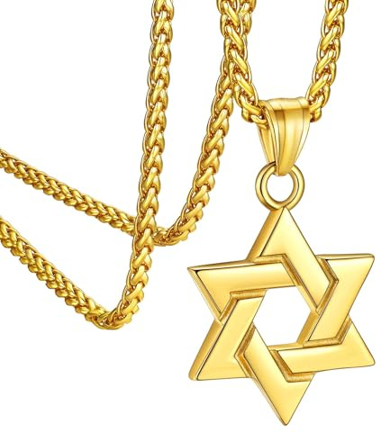 Bestyle Gold Magen Star of David Pendant Necklace Women Men Chain 18K Gold Plated Israel Necklace Religious Jewish Jewelry Hexagram Pendant Necklace