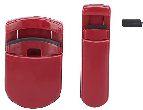 Piegaciglia 2 Pezzi a Riscaldamento Rapido con Riempimento in Silicone Portatile Mini Set per Styling Capelli Lunga Rosso