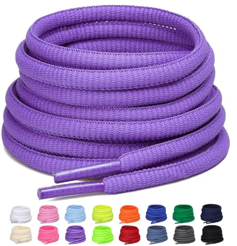 Puzeam 2 Pairs Oval Athletic Shoelaces 33 Colors 1/4 Half Round Shoe Laces for Sneakers - Purple 80