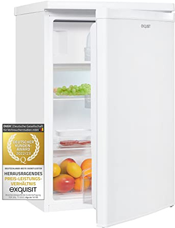 Exquisit Kühlschrank KS16-4-E-040E Weiß - 109 L mit 4-Sterne Gefrierfach | Kompaktes Standgerät mit 95 L Kühlen und 14 L Gefrieren - LED Beleuchtung - wechselbarer Türanschlag - Gemüsefach