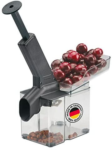 Westmark 4070226Z - Deshuesador de cerezas con borde biselado y cassete grande, plástico/acero inoxidable/aluminio, cereza omat, antracita/transparente