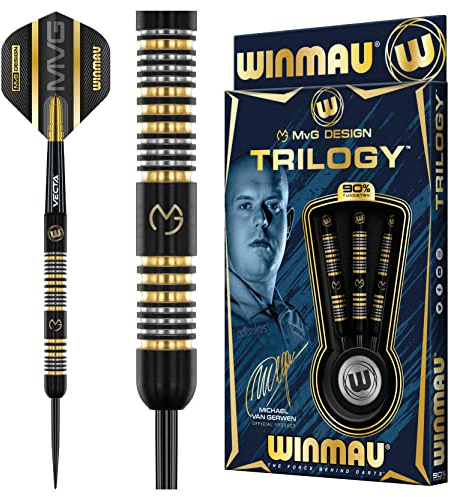 WINMAU Michael Van Gerwen MvG Trilogy 23 Gramm Profi Stahlspitze Wolfram Dartpfeile mit Flüge und Stiele (Wellen)