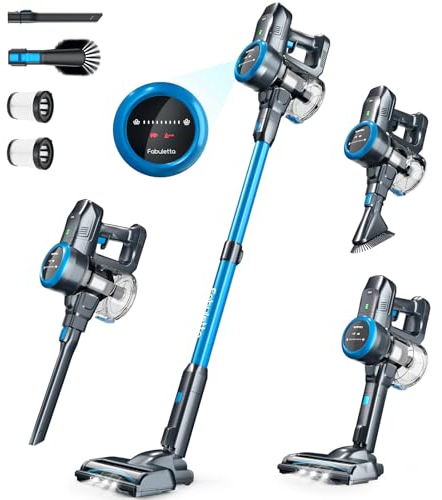 FABULETTA 24000Pa Akku Staubsauger, 6-in-1 Leichter Kabelloser Staubsauger mit Leistungsstarker Saugkraft 250W Bürstenloser Motor für Tierhaare Teppich Hartböden, 45 Minuten Laufzeit, LED-Anzeige