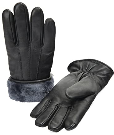 Zessano Herren Winterhandschuhe hochwertige Herrenhandschuhe aus Lammfell mit Innenfutter aus Lammfell, Schwarz, Größe L