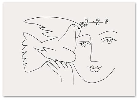 REYTOL Picasso abstrakte Linien Wand Bilder Frau Gesicht Taube Vogel Leinwand Bild Nordic Style Poster und Kunstdrucke Wohnzimmer Home Deko Picasso Bilder （Kein Rahmen）