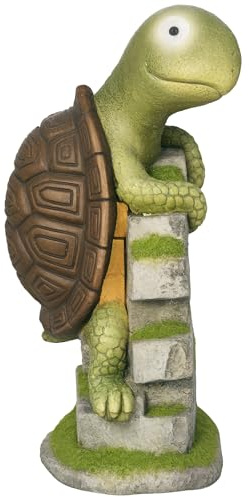 Outsunny Gartenfigur Schildkröte mit LED Solarleuchte, Gartenstatue, Gartenfigur, 36,5 cm Skulptur, Outdoor-Ornament für Rasen, Garten, Hof