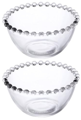 Kichvoe Clear Glass Beaded Bowl Set of 2 Transparent Salad Bowl for Fruit Dessert and Yogurt Multi-Use Serving for Snacks Parties Daily Dining 4.60 in
