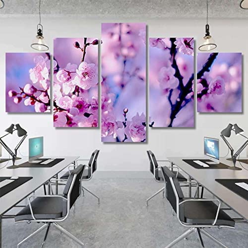 Flor De Cerezo Planta Flor Impresiones En Lienzo 5 Piezas Cuadro Moderno En Lienzo Decoración Para El Arte De La Pared Del Hogar Hd Impreso Mural 200×100 Cm -3F7O+R9F