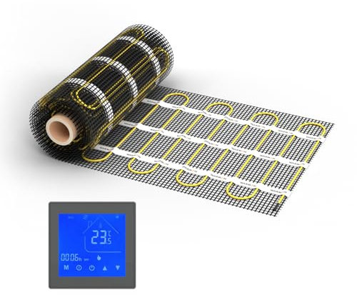 WARMON elektrische Fußbodenheizung für Fliesen: Zweiader-Heizmatte WARMON ULTRA 200 W/m², heating mat, mit Thermostat, FARBE:Th. MCS 450 Non WiFi - Schwarz, Mattengröße:6 m²