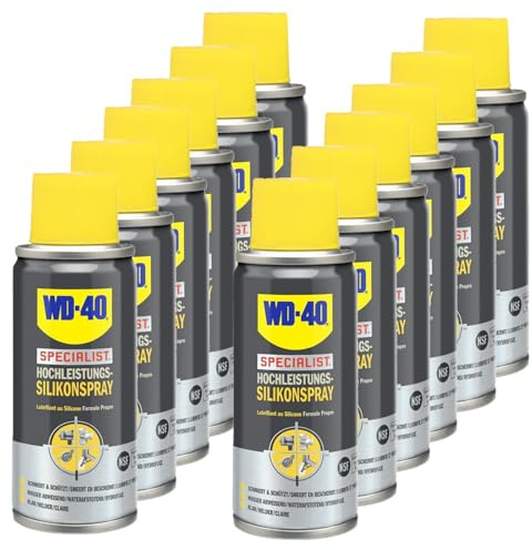WD-40 Specialist Silikonspray 12x100 ml – Schutz und Schmierung für Gummi, Kunststoff und Metall, verhindert Austrocknung, reduziert Reibung und bildet wasserfesten, nicht fettenden Film
