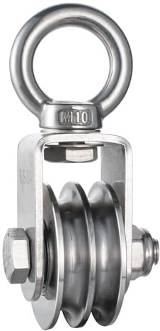 KCNOFNC 1 Stück Doppelte Umlenkrolle mit 2 Kugellager, Edelstahl Flaschenzug，Umlenkrollen für 8mm Seile Stahlseil, Tragkraft 500kg