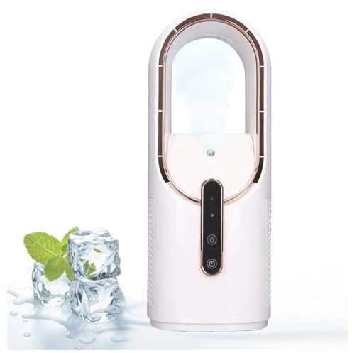 HAZARA Ventilateur Colonne Sans Pale, Rechargeable Par Usb,Avec Humidificateur Mini Ventilateur Humidification De L'Air Petit Ventilateur, Pour La Bureau De Chambre à Coucher