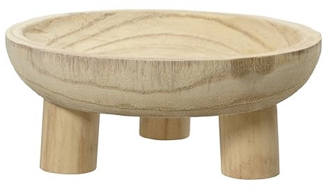 Decoris Assiette déco bois de paulownia blond Ø 27 cm, hauteur 11 cm