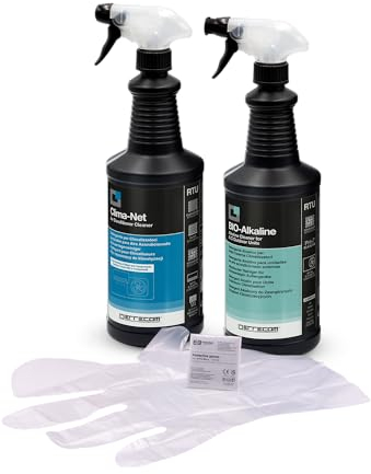 ERRECOM Cleaning Kit for Air Conditioners, includes 1 L bottle of Clima-Net, A/C Filter and Evaporator Cleaner, 1 L bottle of BIO-Alkaline, Alkaline Cleaner with Biodegradable Surfactants, Gloves