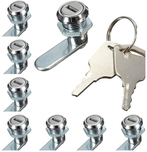 Lot de 8 serrures pour boîte aux lettres - 15 mm - Avec 2 clés