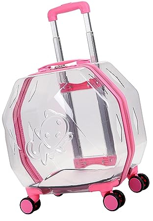 MFCOSW Haustier-Katzen-Trolley, Haustier-Rucksack for Welpen, Haustier-Rollen mit leisen Rädern, Hunde-Rucksack for Spaziergänge auf Reisen, durchsichtiges Rosa/41/927