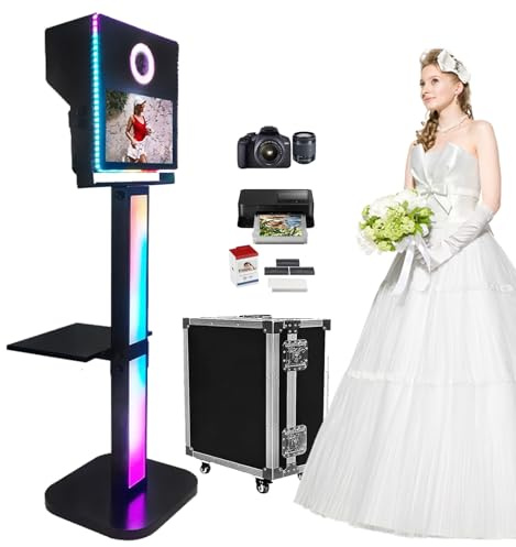 Photomaton miroir avec imprimante et reflex numérique, écran tactile 39,6 cm, machine à selfie, lumières RVB pour mariage, événements, location, Noël (noir, ensemble)