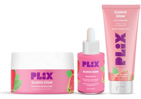 PLIX Guava Skin Care Set | Hydrating Cleanser, 10% Vitamin C Dewy Serum & Smoothie Moisturizer | Brightens, Hydrates & Promotes Glowing Skin - Pack of 3