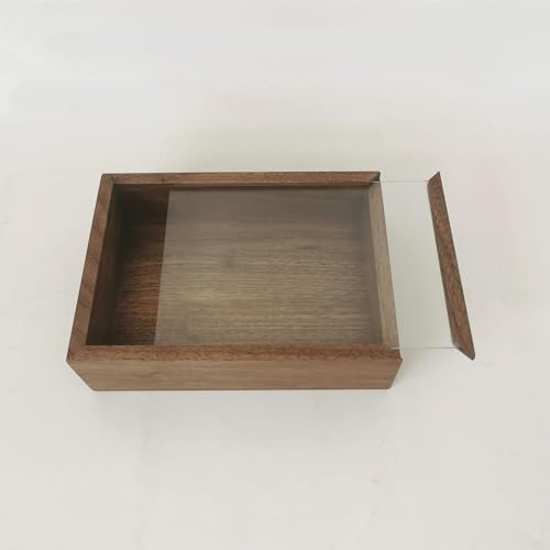 Organiseur de boîte à bijoux en bois massif de noyer noir avec couvercle en verre, boîtes de rangement transparentes, anti-poussière, articles divers, commode, boîte de rangement pour boucles d'oreil