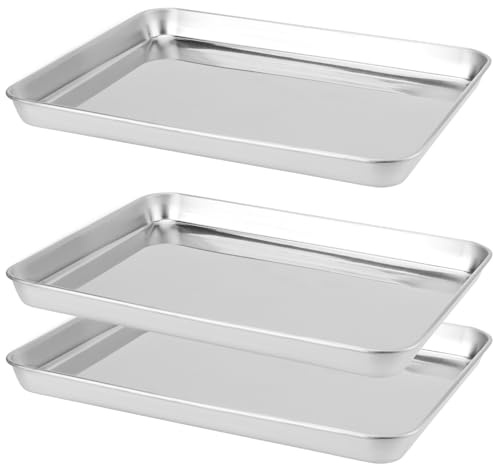 JIEHIN 3 Stück Edelstahl Backblech Klein, 31,5x24,5x2,5cm Edelstahl Ofenblech Kuchenblech, Antihaft Fettpfanne Backblech zum Backen von Kuchen, Kekse, Gemüse, Dessert