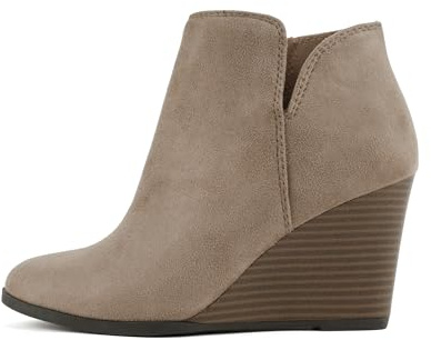 Soda Ability - Mid Ankle Bootie w/Split Shaft and Zipper Stacked Wedge Heel (11 Medum, W-Taupe Imsu)