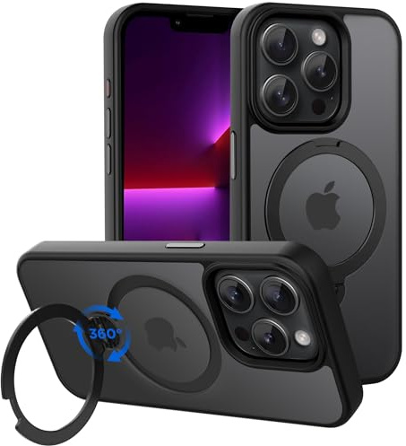 CACOE Magnetic Case for iPhone 13 Pro 6.1 inch with 360 Rotatable Ring Phone Stand,Compatible with MagSafe & Magnetic Car Mount,Cases Cover Phone Holder for Desk Meeting/Videos Black