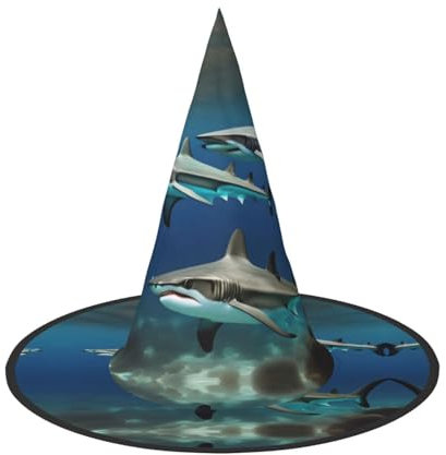 WURTON Chapeau d'Halloween imprimé requin marteau chapeau de sorcière unique pour fêtes cosplay - Halloween décor fêtes