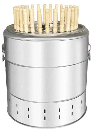 Smokeless Portable Hanging Grill with 28 Stainless Steel Skewers Large Capacity Charcoal Braising Barrel 360° All Purpose Grill (Silver 36cm*34cm)