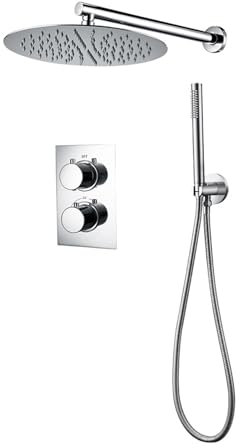 Grifo de ducha termostático cepillado, mezclador de baño de montaje en pared de mano con desviador y grifo de ducha tipo lluvia de 8-12(Brushed gold-10inch)