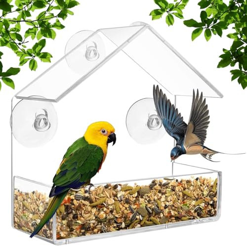 Window Bird Feeder – Clear Acrylic Bird Feeder Box with Strong Suction Cups | Easy to Install & Clean | Ideal for Bird Watching & Attracting Wild Birds to Your Garden