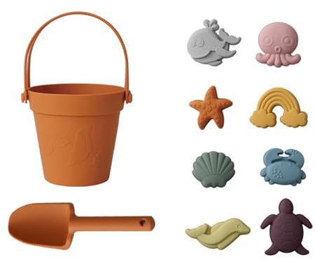 CHSEEO Jeux de Plage, Plage Bebe en Silicone, Jouet de Plage Enfant, 8 Pièces avec Seau Plage Pliant, Modèle Animal, pour Bac a Sable Intérieur Extérieur Jouets de Jardin