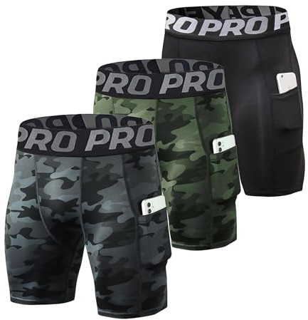 Compression Shorts Mens 3 Pack or 1 Pack Sports Anti-Chafing Underwear Base Layer Shorts Quick Dry Running Shorts with Phone Pockets Cycling Tights for Workout Athletic Rugby Short Protect Leg Skin