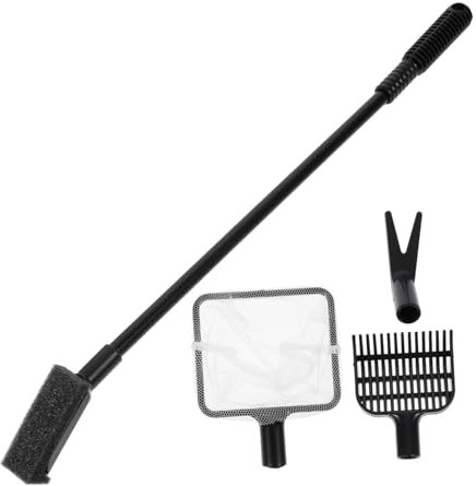 BUGUUYO Aquarium Fish Tank Cleaner Kit Algae Remover Brush Gravel Rake Kit Black Acrylic for Glass Fish Tanks