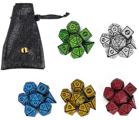 Cusdie 5 set/35 st DND-tärningar polyhedral tärningsset med drakögonväska, fönstergittermönster D & D tärningsset för fängelsehålor och drakar, RPG, bordsspel