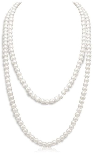 Lotus Karen 5mm künstliche Perle Frauen lange Perlenkette Künstliche Perlenkette 85cm Perlen Halskette für Bräute Hochzeit Party Zubehör Geburtstag Jahrestag für Frauen