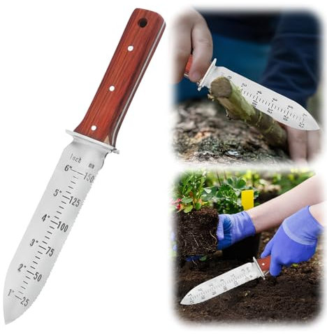 Sierra de pala de jardín, herramienta manual multifuncional para desmalezar, cavar, podar, cultivar, hoja de acero inoxidable de 7 pulgadas con funda, mango de madera de espiga completa con agujero