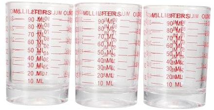 NAMOARLY Brocca Graduata in Vetro 90ml Set Da 3 Tazze Graduate Trasparenti Scala Graduata Per Misurare Latte e Caffè, Strumento Di Cottura Pratico Per Uso Domestico e Conservazione Alimenti