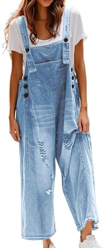 YIzdegg Women's Dungarees Jeans One-Piece Retro Denim Overalls Casual Straight Wide Leg Bib Jeans Adjustable Bib Trousers Loose Fit Baggy Jumpsuit Soft and Breathable Comfortable Stretch Work Trousers