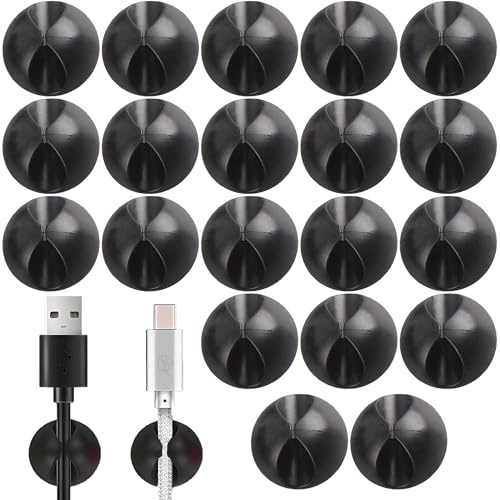 20 PCS Cable Holder Clips, Wire Holders for Cables Adhesive Cord Management Charger Desk Cable Tidy for Desk organiser, Home, Office, Car, Cubicle, Nightstand (Black)